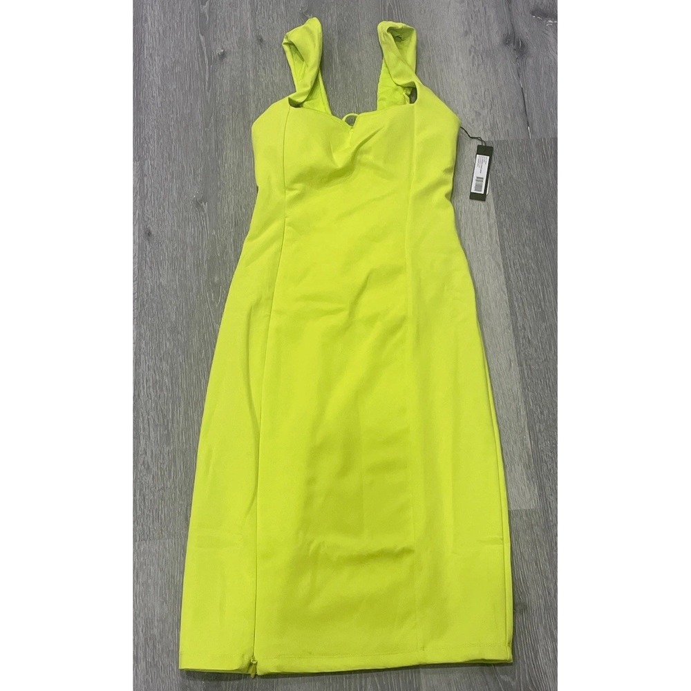 NWT TA3 Squarey Pencil Dress Acid Neon Yellow Shaping Bodycon Midi‎ 2X Reg/Long